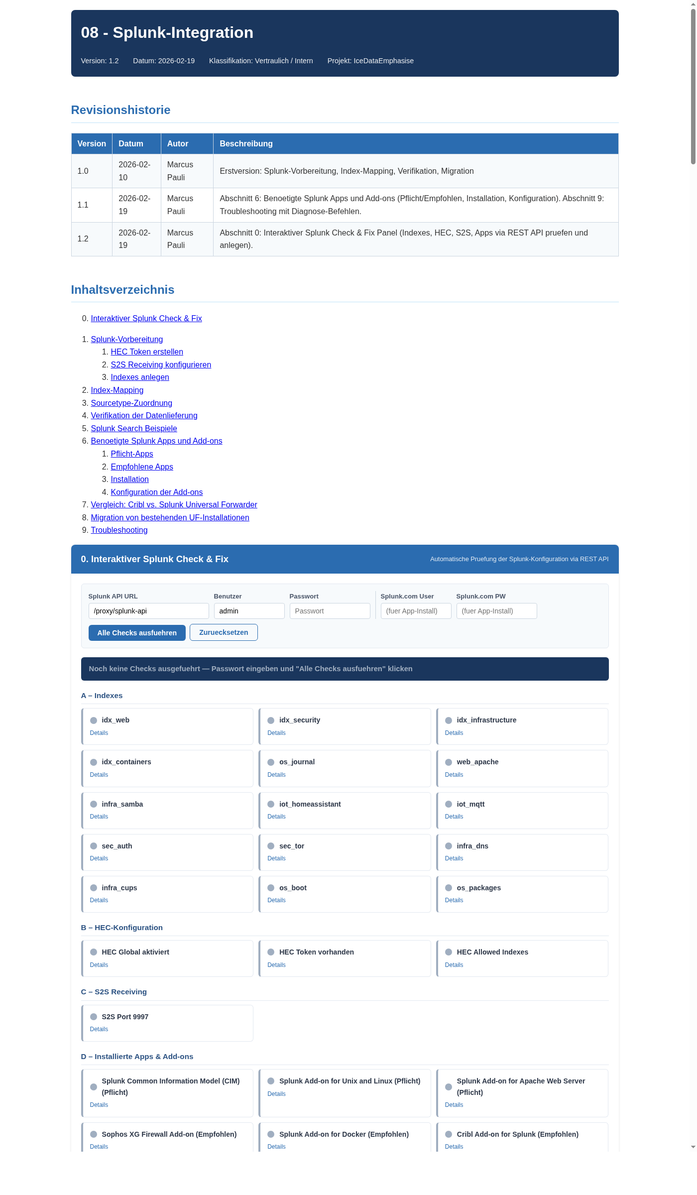 Splunk Check & Fix Panel